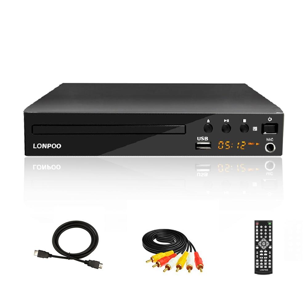 LONPOO Mini USB RCA DVD Player Region Free Multiple OSD Languages DIVX DVD CD RW Player LED Display HDMI-compatib Player