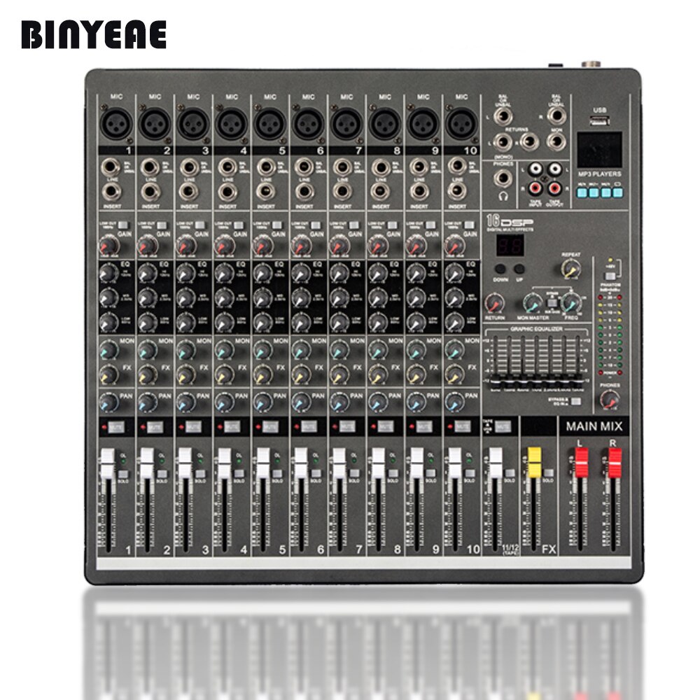 YA1000 USB 10 Channels Sound Mixer Perfecting for DJ and Karaoke Studio Recording Stage Performance