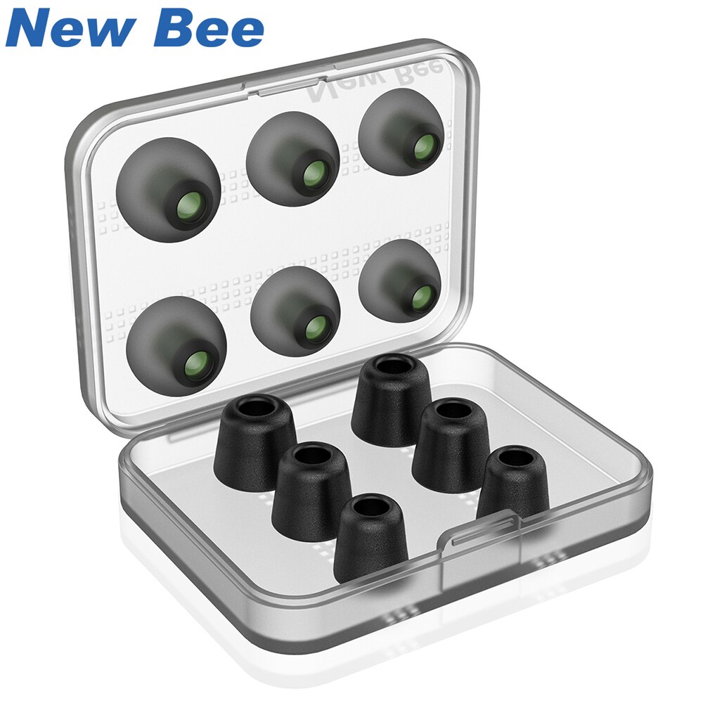 New Bee Replacement Noise Isolating 3 Pairs Memory Foam Tips & 3 Pairs Silicone Earbuds Ear Pads for Headphone Earphone Black