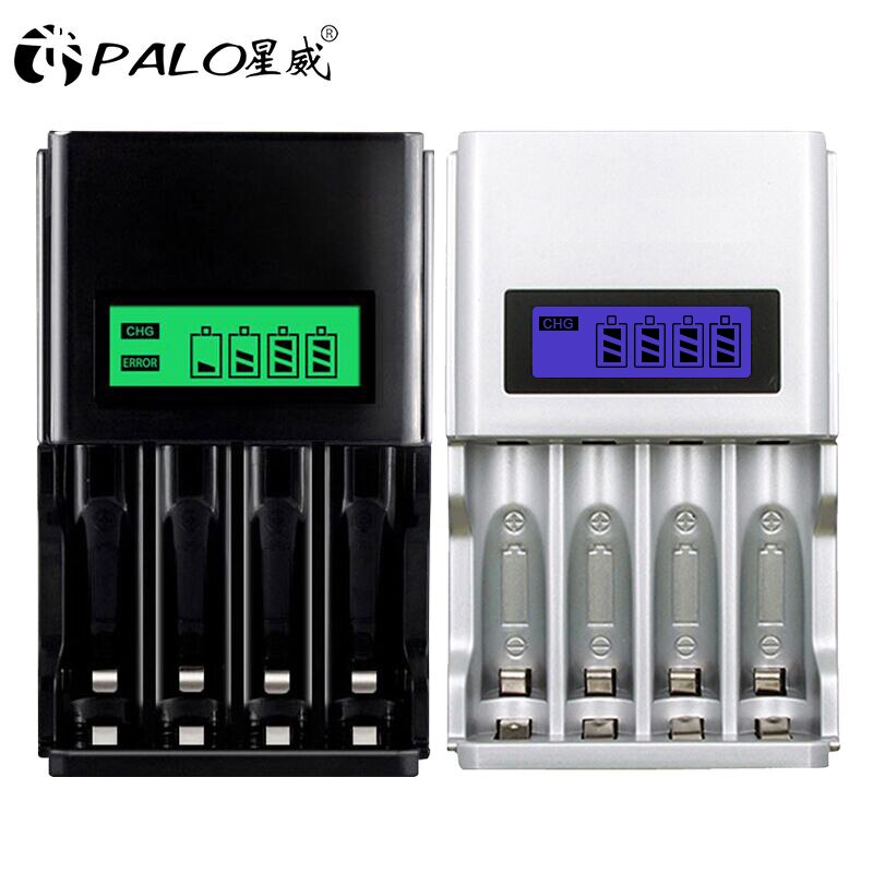 PALO 100% Original 4 Slots LCD display Smart battery Charger for AA AAA Rechargeable Battery 1.2V NI-MH NI-CD battery batteries