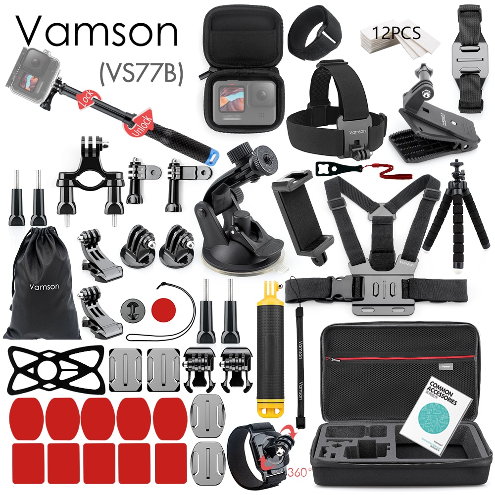 Vamson for Gopro Accessories Set for go pro hero 11 10 9 8 7 6 5 kit selfie stick for Insta360 for OSMO Action for yi case VS77