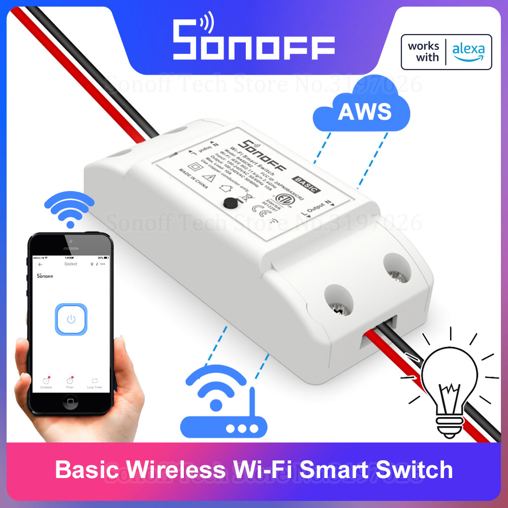 SONOFF BasicR2 Wi-Fi DIY Smart Switch Wireless Remote Control Smart Home Light Module Voice Control via Alexa Google eWeLink