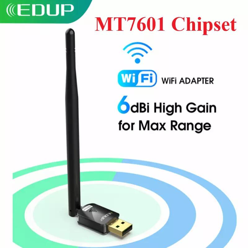 EDUP 150Mbps USB WiFi Adapter High Gain 6Dbi Antenna 802.11n MT7601 Chipset Long Distance Wireless Network Receiver Card for PC