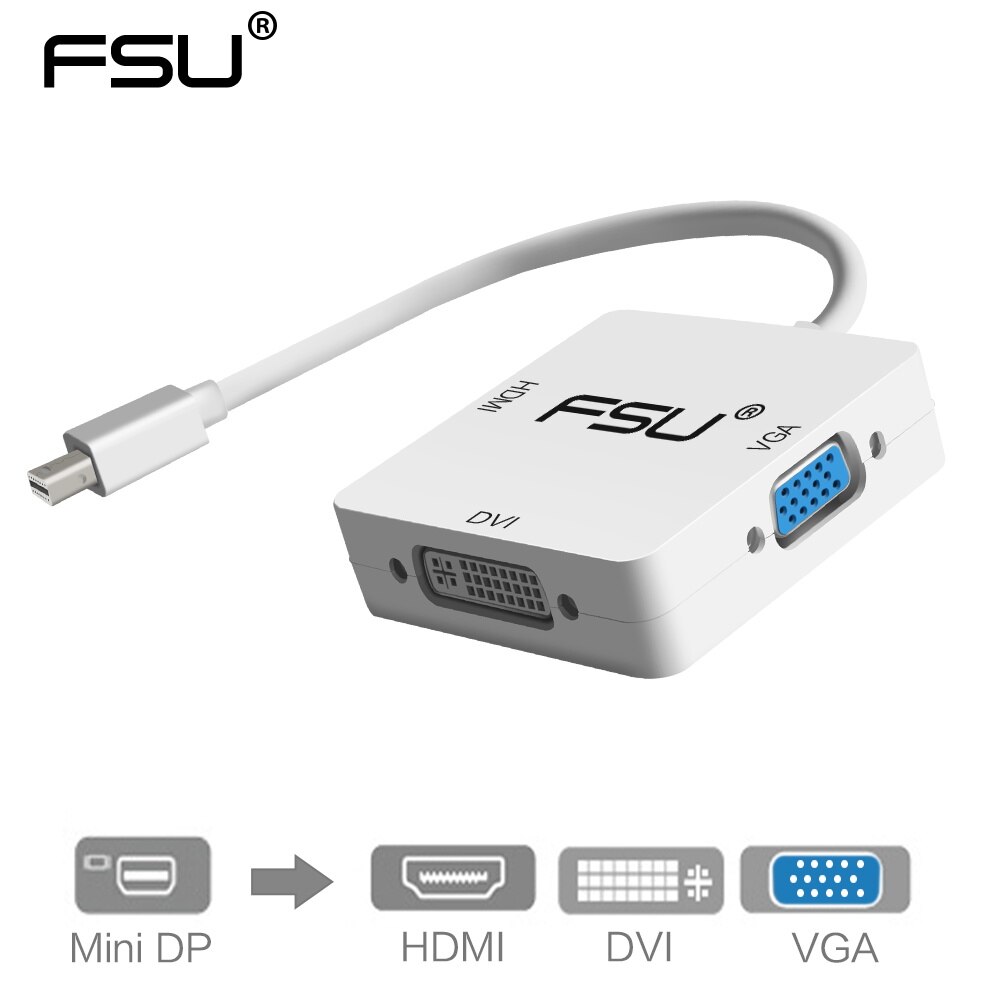 FSU 3 in 1 Mini DP DisplayPort to HDMI-compatible VGA DVI Adapter Mini DP Cable Converter for MacBook Pro Air Mini DisplayPort