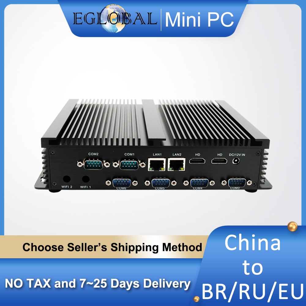 Eglobal G Series Industrial Fanless Mini PC Win10 Core i7 i5 i3 2Lans 6*COM USB Micro Computer Components Linux 4G Laptop HDMI