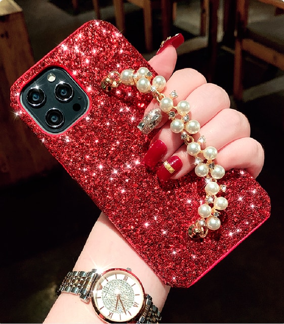 Phone Case for iPhone 11 12 13 Pro X XS MAX XR Bling Luxury Rhinestone Chain Girls Cover Back Tassel Case for iPhone 6 7 8 Plus