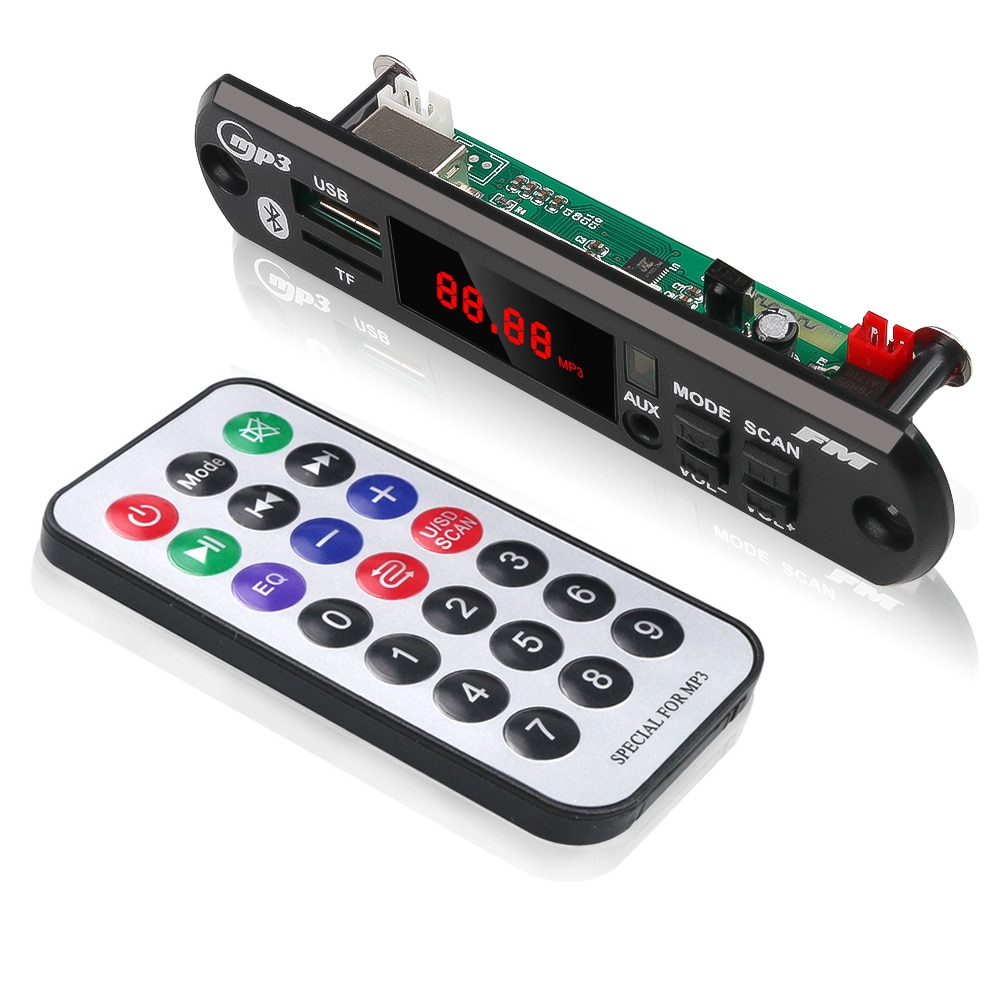 KEBIDU 5V 12V Automobile Car Bluetooth MP3 WMA USB/SD/FM/AUX Decoder Board Plate Audio Module Color screen Car MP3 Speaker