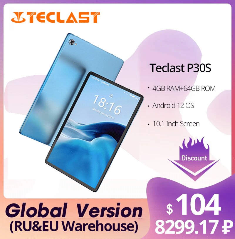 [World Premiere]Teclast P30S Tablet 10.1 Inch 1280x800 IPS Android 12 4GB RAM 64GB ROM MT8183 8 cores GPS Type-C 6000mah Metal