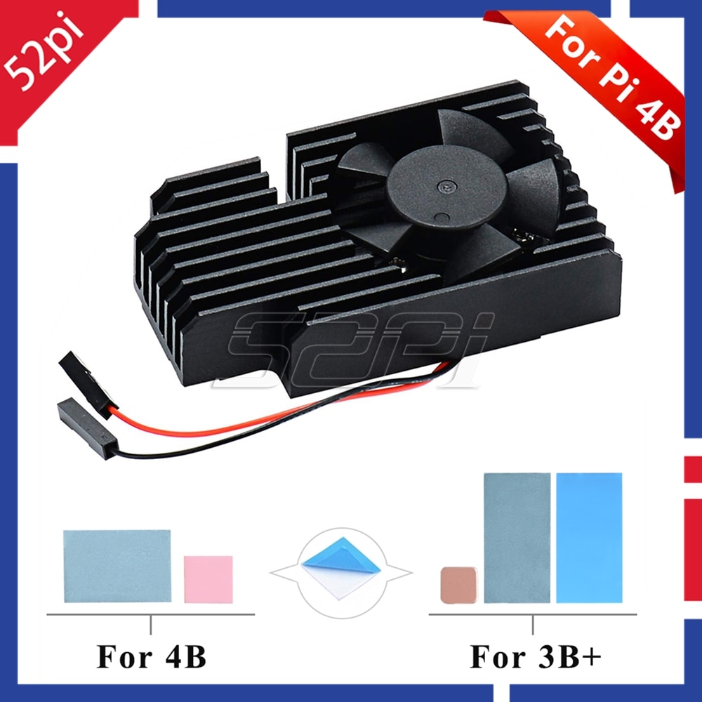 52Pi Original New! CNC Extreme Cooling Fan Heatsink Kit ONLY For Raspberry Pi 4 B / 3 B+ / 3B Plus / 3 B, Not Include Pi Board