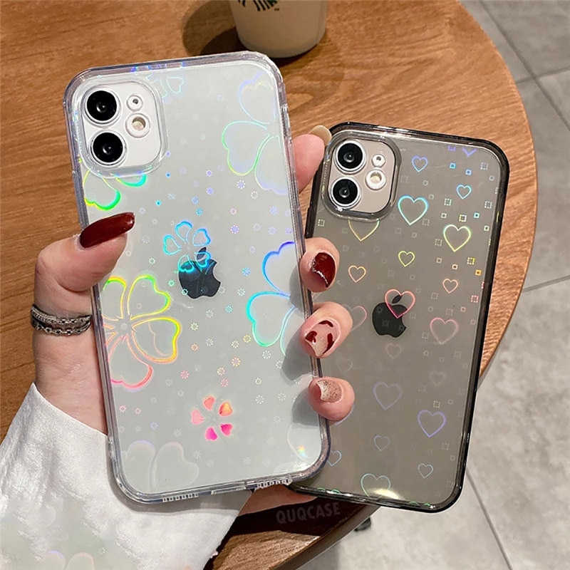 Gradient Rainbow Laser Cases For iPhone X XS Max XR Transparent Soft Fundas For iPhone 11 XR 6S 7 8 Plus 12 Clear Acrylic Covers