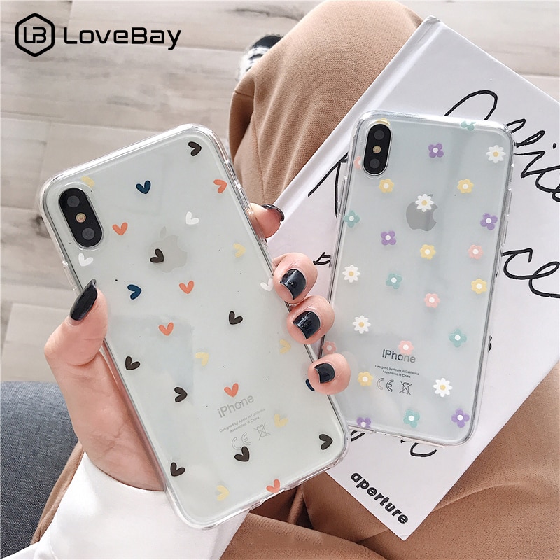 Lovebay Soft Clear Floral Love Heart Phone Cases For iPhone 11 12 13 Pro Max X XR XS Mini 7 8 6s Plus Transparent  Back Cover