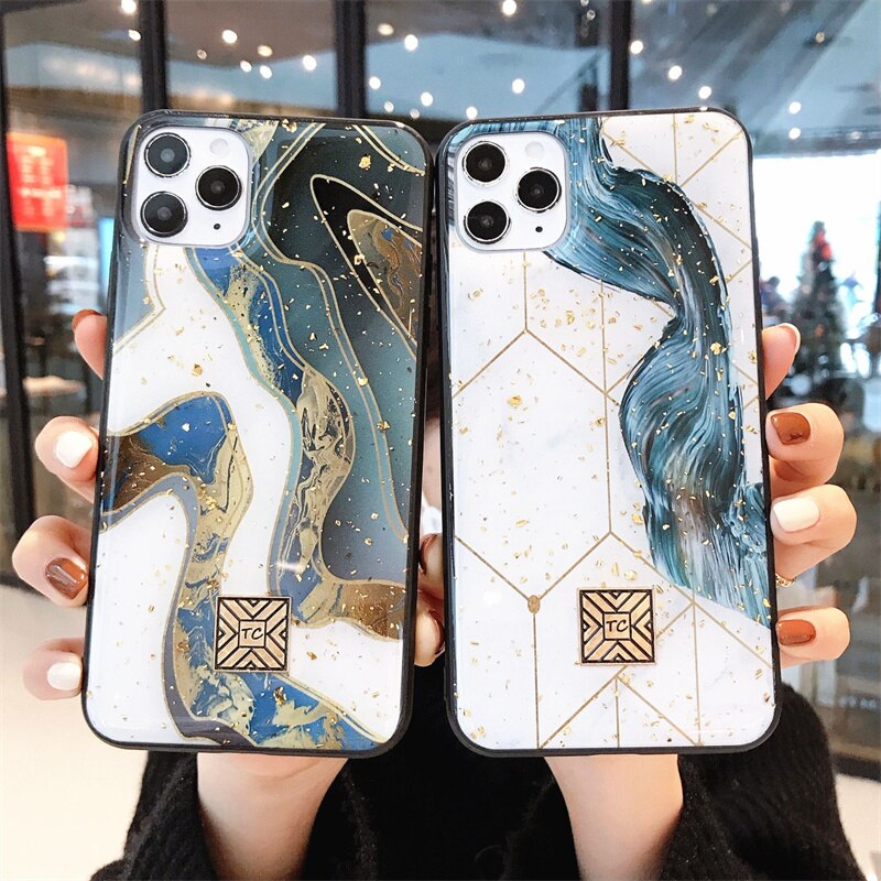 Gold Foil Vintage Literary Phone Cases for iPhone 13 12 11Pro Max XR X 8 7 Plus Glitter Silicone Cover for iPhone XS Max SE 2020