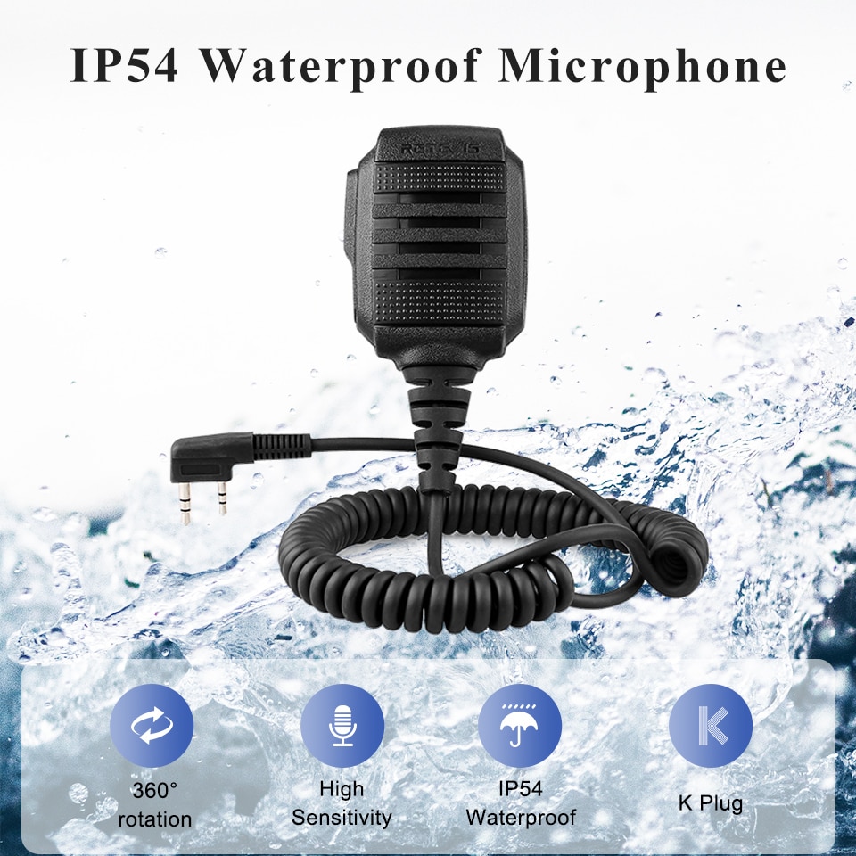 RETEVIS HK006 IP54 Waterproof Microphone Walkie Talkie Tangent Mic Shoulder Speaker PTT for Kenwood Baofeng UV-5R UV82 RT622