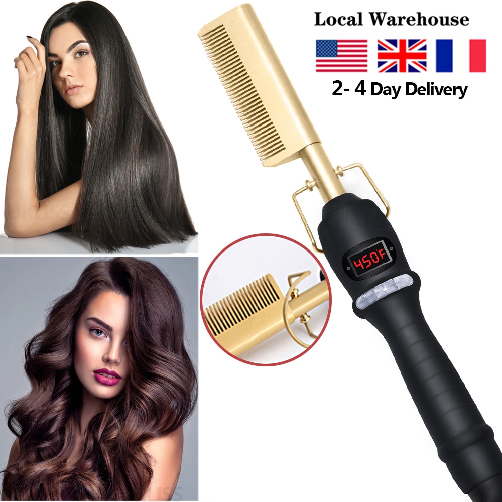 Hair Iron Straightener LCD Hot Comb Wet And Dry Use Heating Comb Electric Environmentally Friendly Titanium Alloy Curler Iron