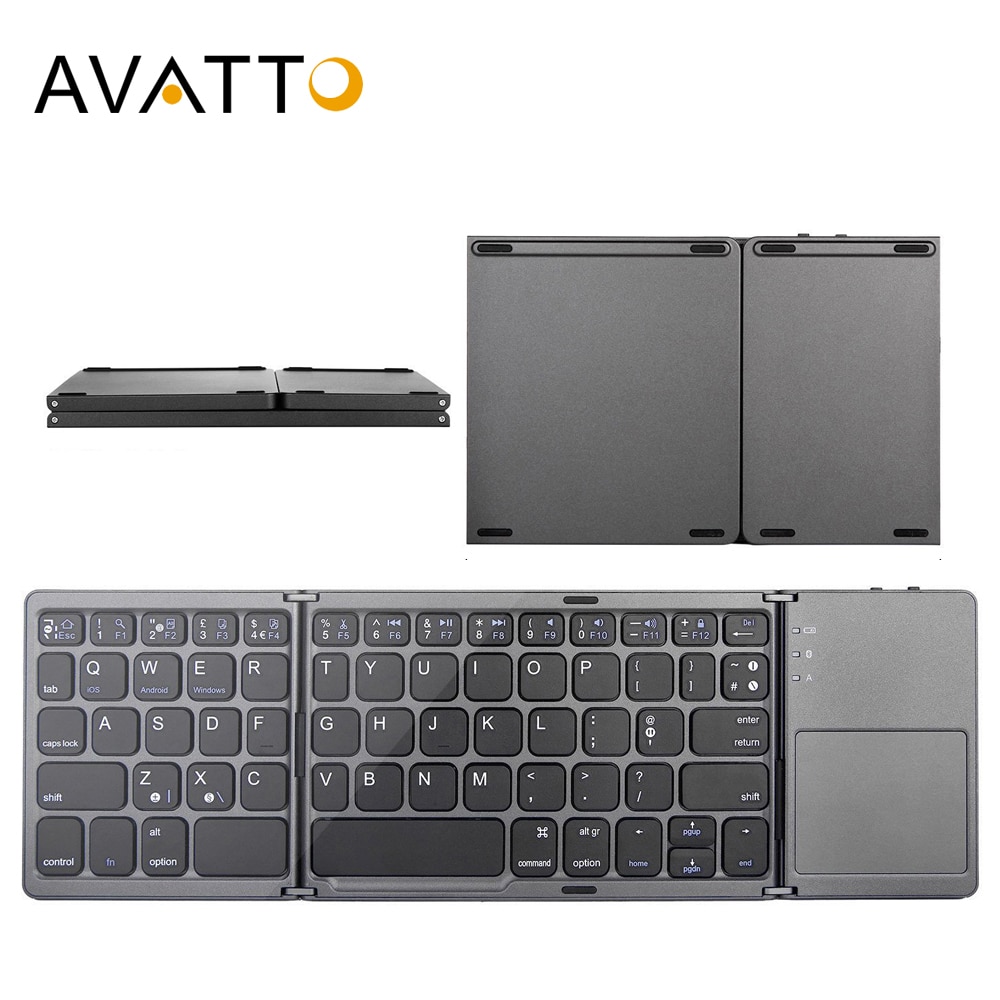 AVATTO Russian/Spanish/English B033 Mini Folding keyboard, Wireless Bluetooth Keyboard with Touchpad for Windows, Android, IOS