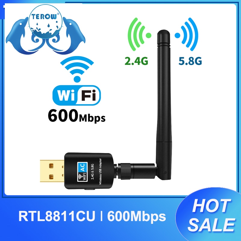 TEROW 5B10 USB Wifi Adapter 5.8GHz+2.4GHz Wi-fi Receiver High Speed 600Mbps Wi-fi Antenna Wireless PC Network Card 802.11ac