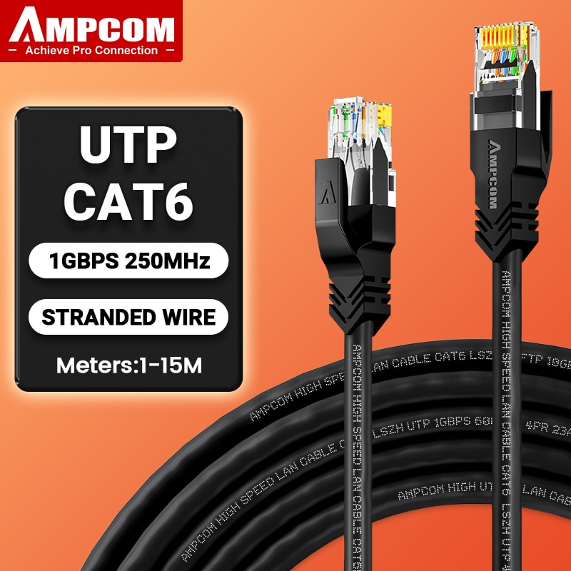 AMPCOM Ethernet Cable RJ45 Cat6 Lan Cable (24AWG) UTP CAT 6 RJ 45 Network Cable Patch Cord for Desktop Computers Modem Router