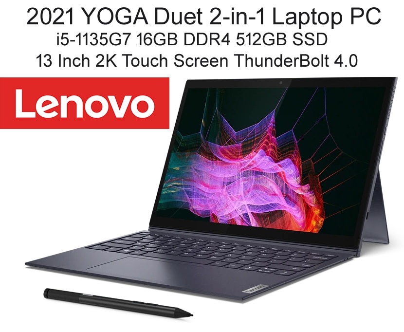 High-end Lenovo 2-in-1 Laptop PC 13 Inch  Yoga Duet Touch Tablet+Keyboard i5-1135G7 16GB 512GB SSD 2160x1350 Touch ThunderBolt4