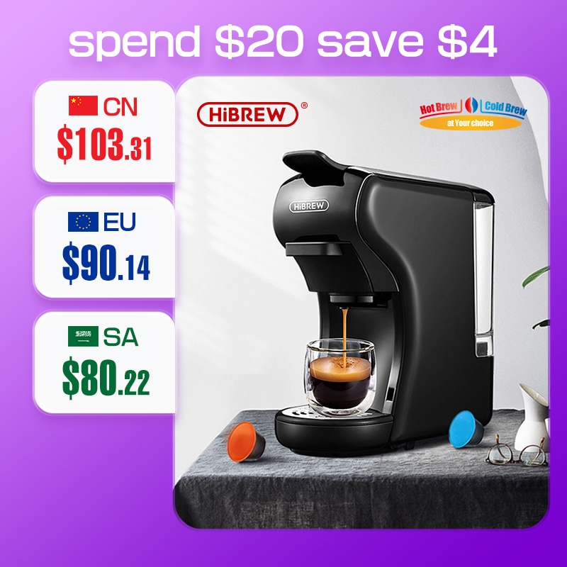 HiBREW Coffee Machine 19 Bar 4in1 Hot & Cold Multiple Capsule Espresso  Cafetera Pod Coffee Maker