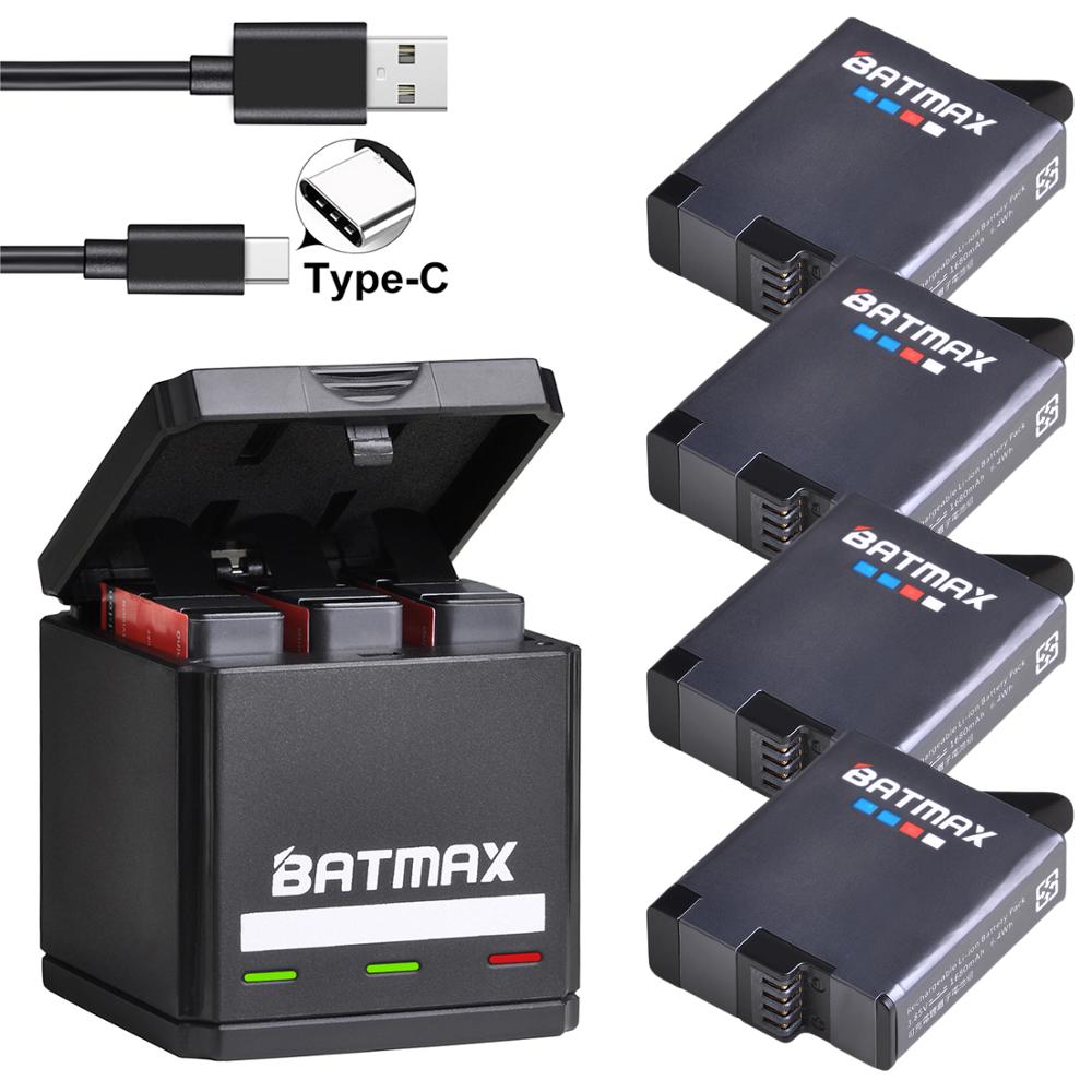 Batmax for GoPro Hero 8 Hero 7 Hero 6 Hero 5 Battery Akku 1600mAh + USB Triple Charger Type C for GoPro Camera Accesories