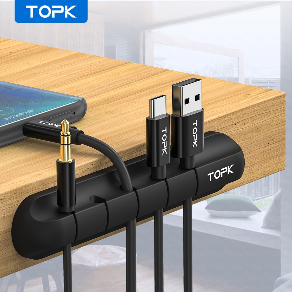 TOPK L16 Cable Organizer Silicone USB Cable Winder Desktop Tidy Management Clips Cable Holder for Mouse Headphone Wire