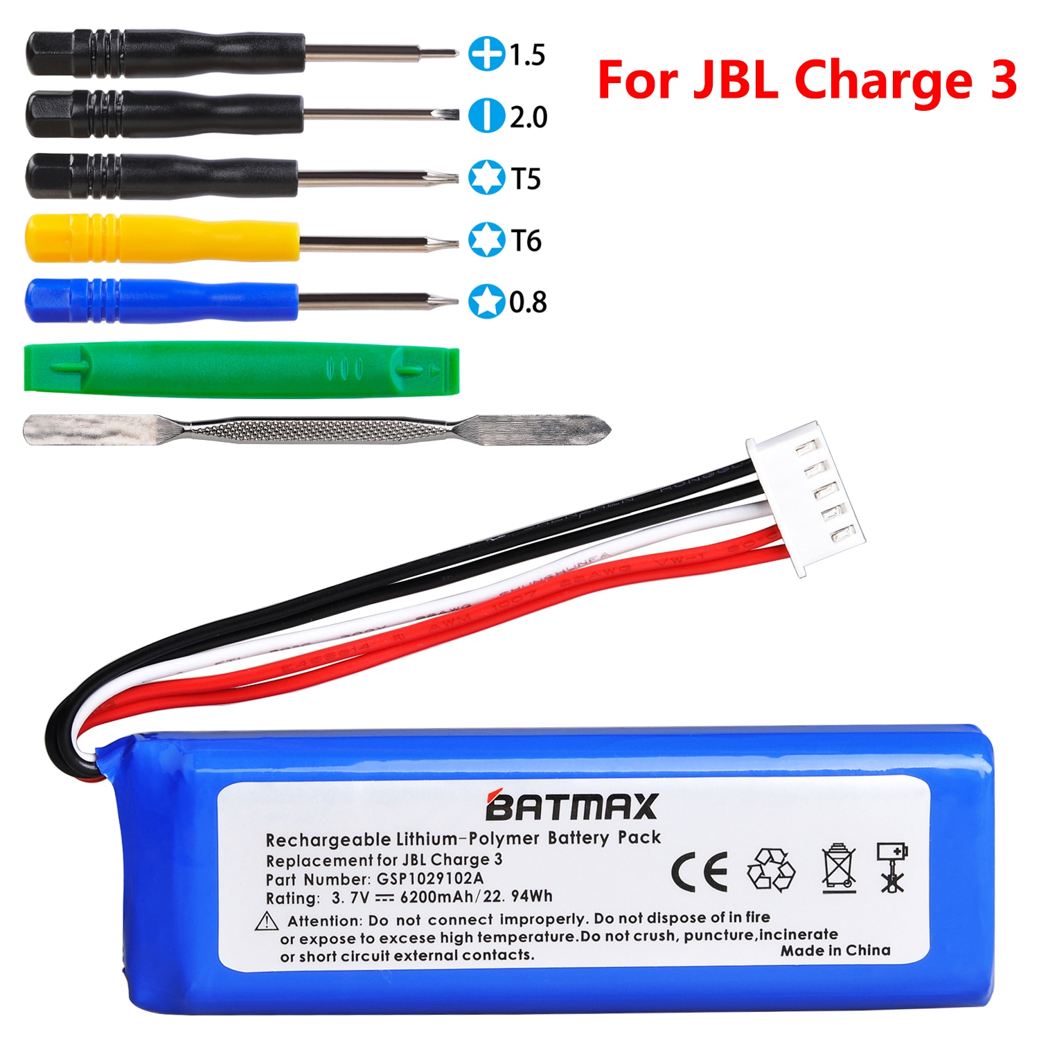 3.7V 6200mAh Battery Bateria GSP1029102A for JBL Charge 3