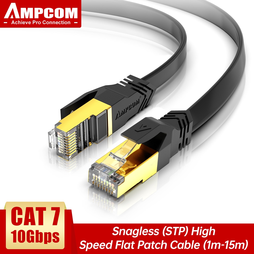 AMPCOM Network Cable RJ45 Cat7 Lan Cable STP RJ 45 Flat Ethernet Cable Patch Cord for Desktop Computers Laptop Modem Router