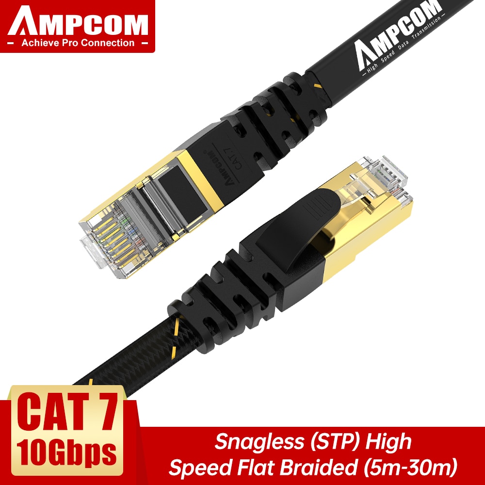 AMPCOM Ethernet Cable RJ45 Cat7 Lan Cable [ 5 - 30m ] STP RJ 45 Flat Network Cable Patch Cord  Cable Ethernet