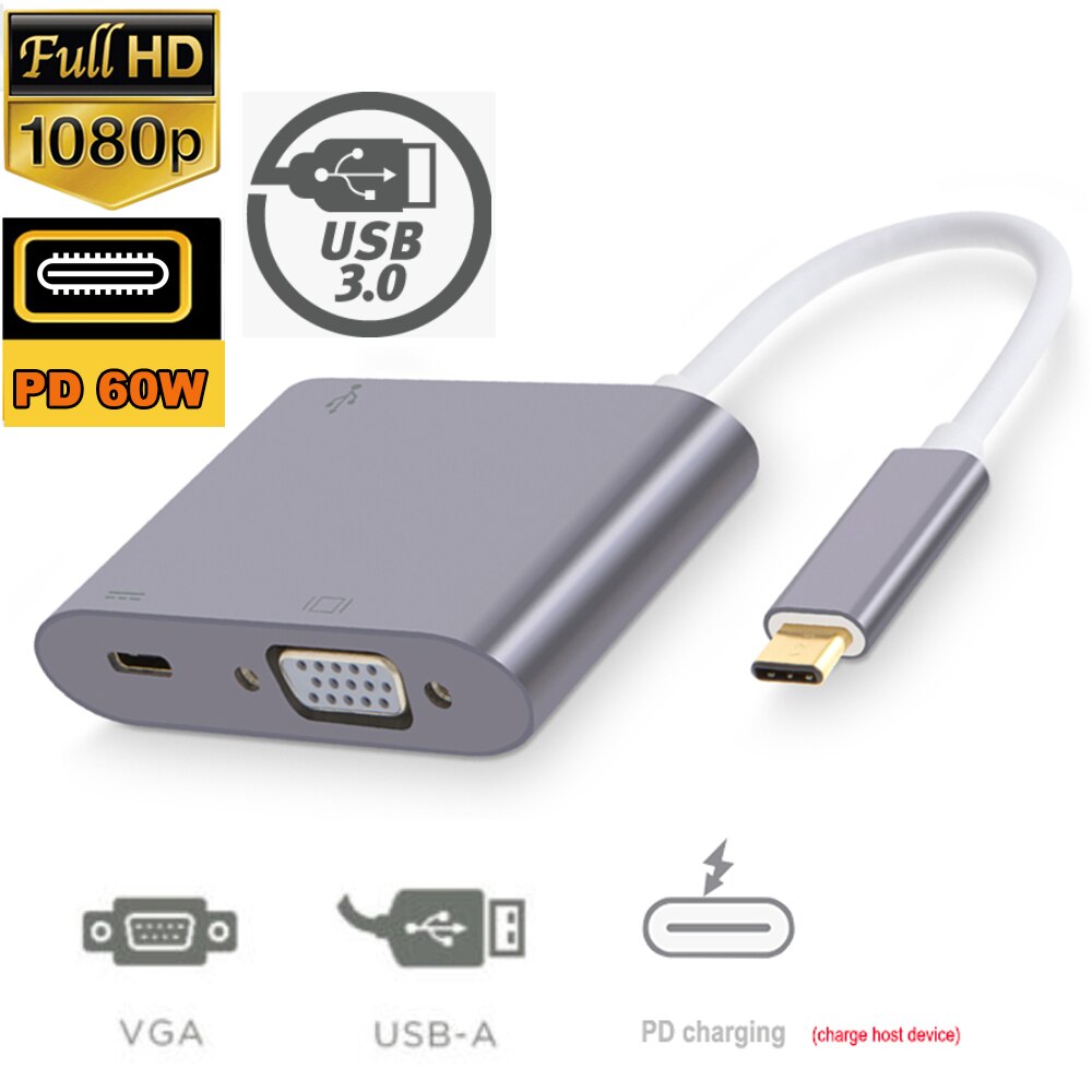 USB C to VGA adapter Type C Thunderbolt 3 USB C video adapter USB-C Multiport adapter for Apple Macbook pro video adapter for De