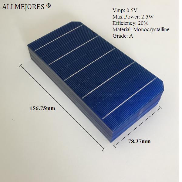Monocrystalline solar cell 0.5V 2.5W high quality 156.75mm x 78.37mm for diy 100W solar panel 40pcs/Lot