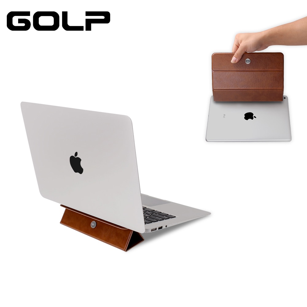 Adjustable Laptop Stand for Macbook, Folding Magnetic Phone Holder PU leather Portable Tablet Stand for iPad Mini  5 4 3 2 1