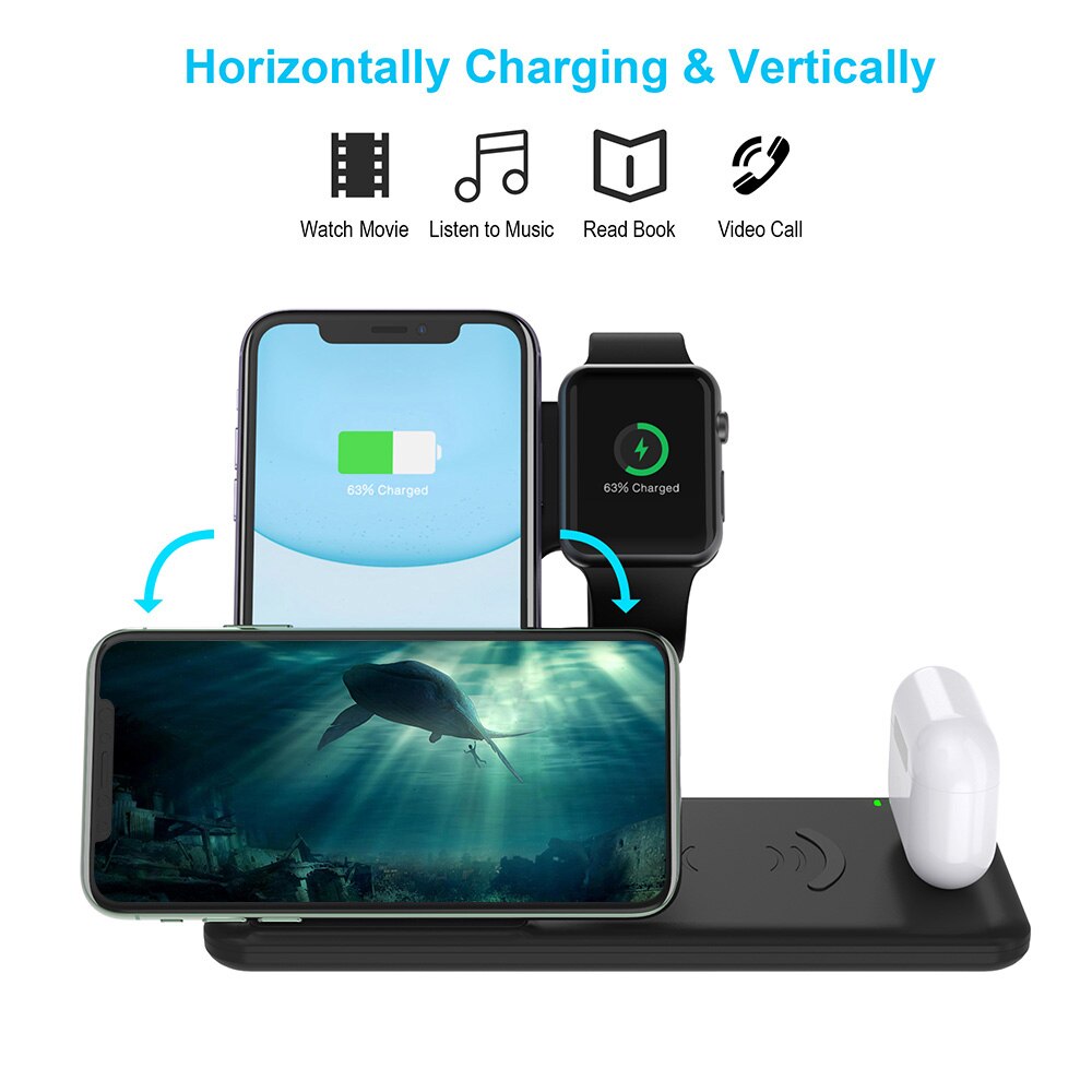 25W Qi Wireless Charger For iPhone 14 13 12 11 Pro X XS MAX XR Fast Wireless Charging 4 in 1 Stand For Airpods Pro Apple Watch 8