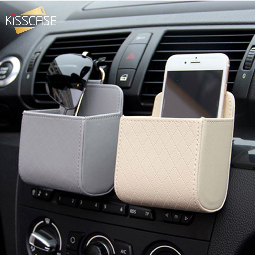 KISSCASE Luxury PU Leather Mobile Phone Case For Xiaomi 10 iPhone 12 11 XR Universal Car Air Outlet Storage Bag Case Accessories