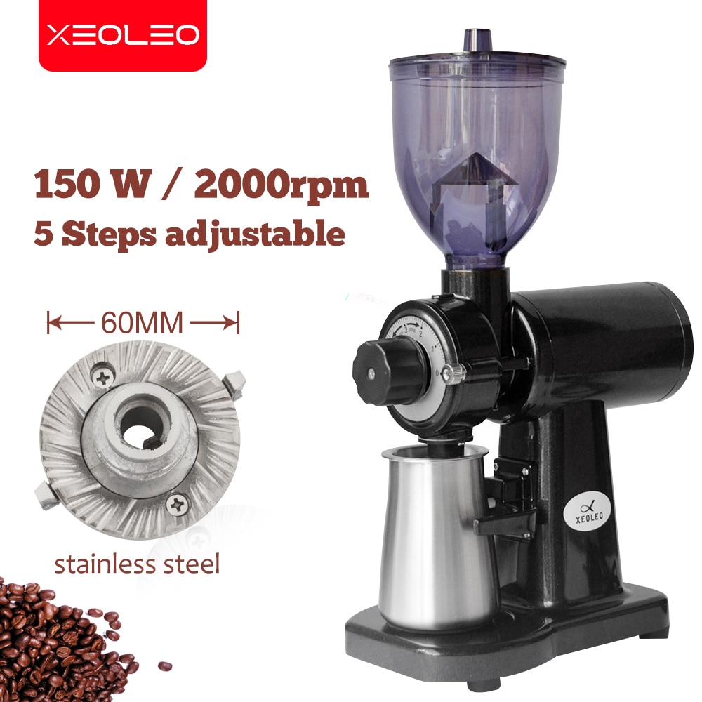 XEOLEO Coffee Grinder 150W Electric Coffee grinder 60mm Flat wheel Burr Household Coffee miller White/black 250g Milling machine