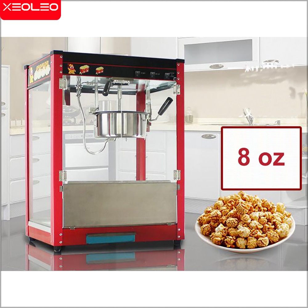 XEOLEO 8OZ Popcorn maker Electric American style popcorn machine Automatic hot oil popcorn maker  Non-stick pot Toughened glass