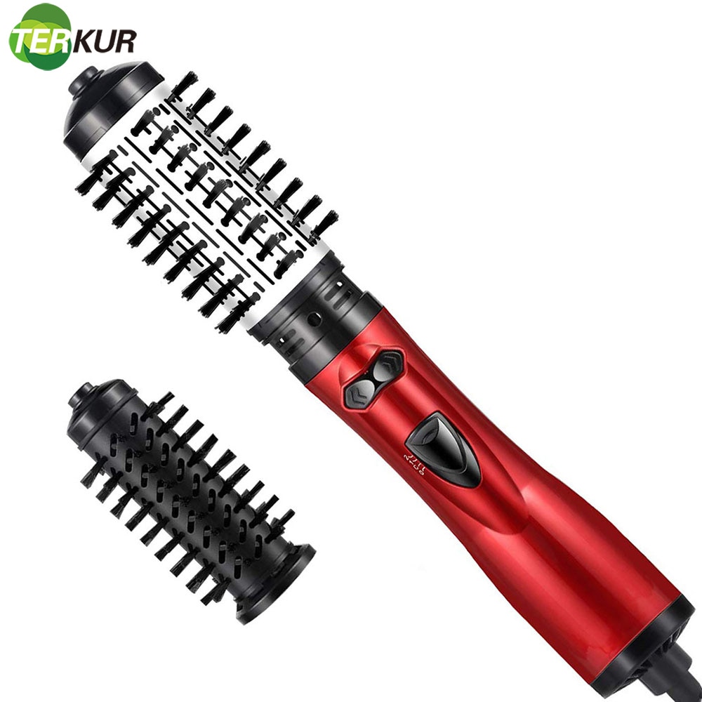 Rotating Hair Dryer Brush Electric Blow Drier Comb Hot Air Straightener Curler Iron One Step 2 Gears Blower Replaceable 2 Heads