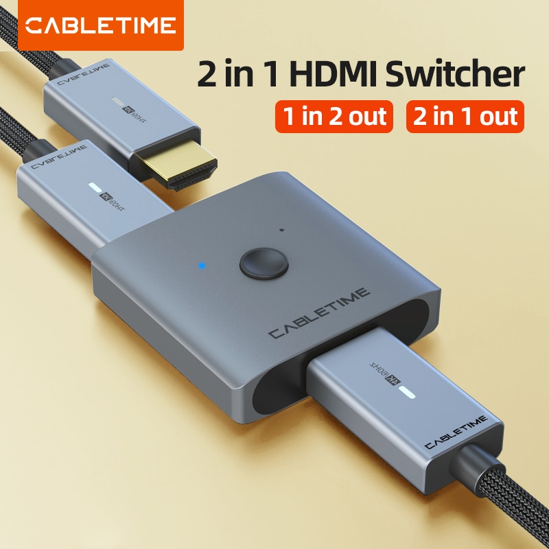 CABLETIME HDMI Splitter 4K 60Hz 1x2/2x1 Adapter HDMI Switcher 2 in 1 Converter for latop Macbook Air HDTV PS4 HDMI Switch C355